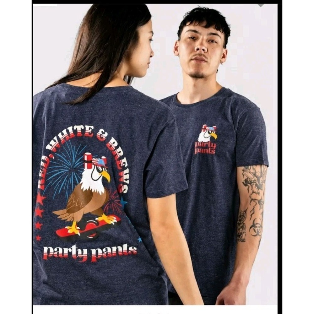 Party Pants Red White and Brews Double Sided T-Shirt Men's M New Patriotic
